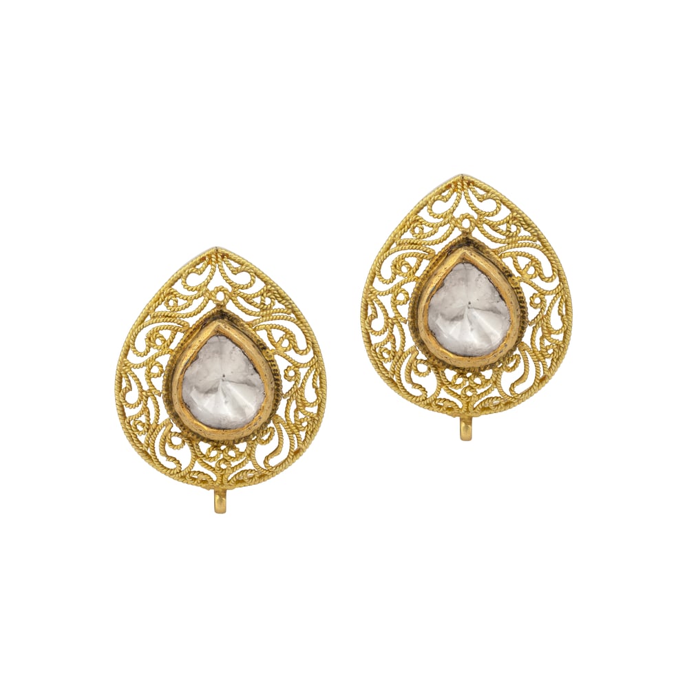 Gold Filigree Polki Stud Earrings